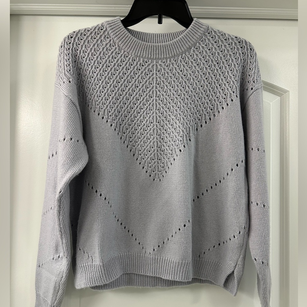 Marine Layer Olivia Crewneck Sweater Slate Blue Pointelle Knit -Size Small - Picture 2 of 9